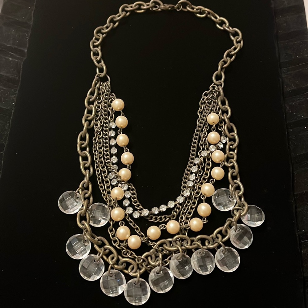 Zirconia Beaded & Pearl Six Strand Necklace